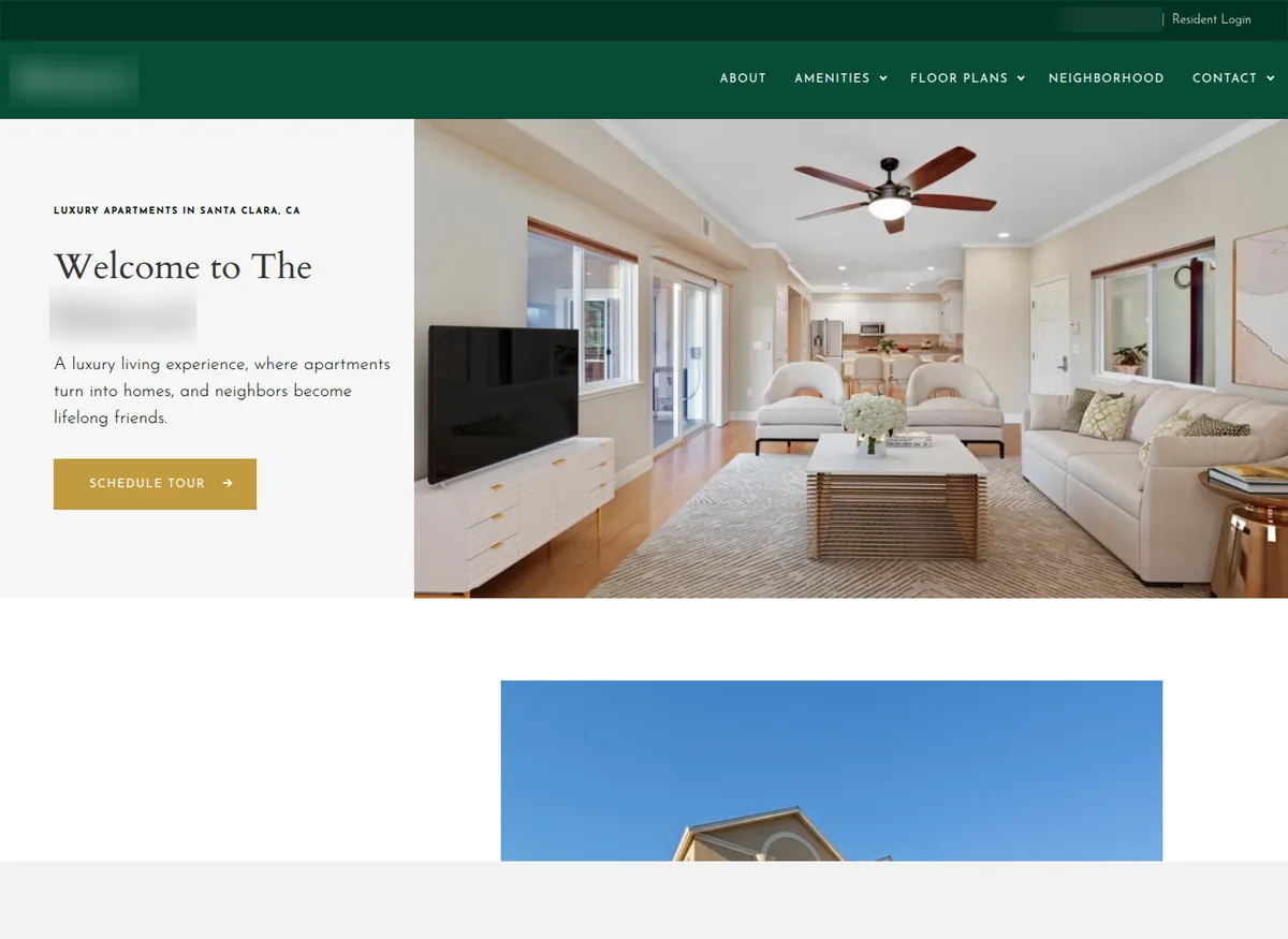 Homepage we built for a luxury apartment community