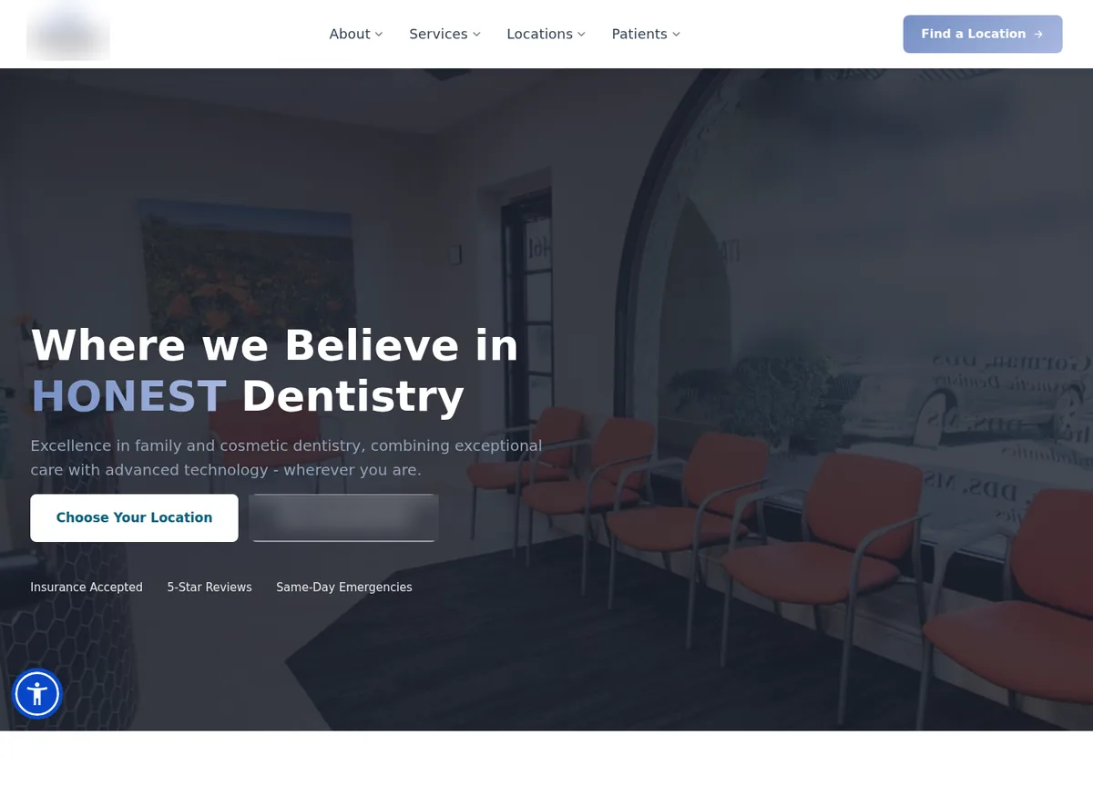 Homepage we built for a multi-location dental group