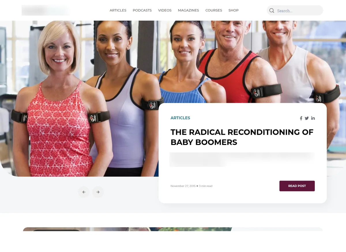 Homepage we built for a fitness education platform