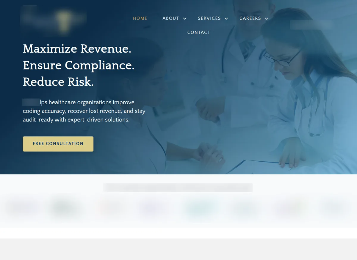 Homepage we built for a healthcare compliance consultancy