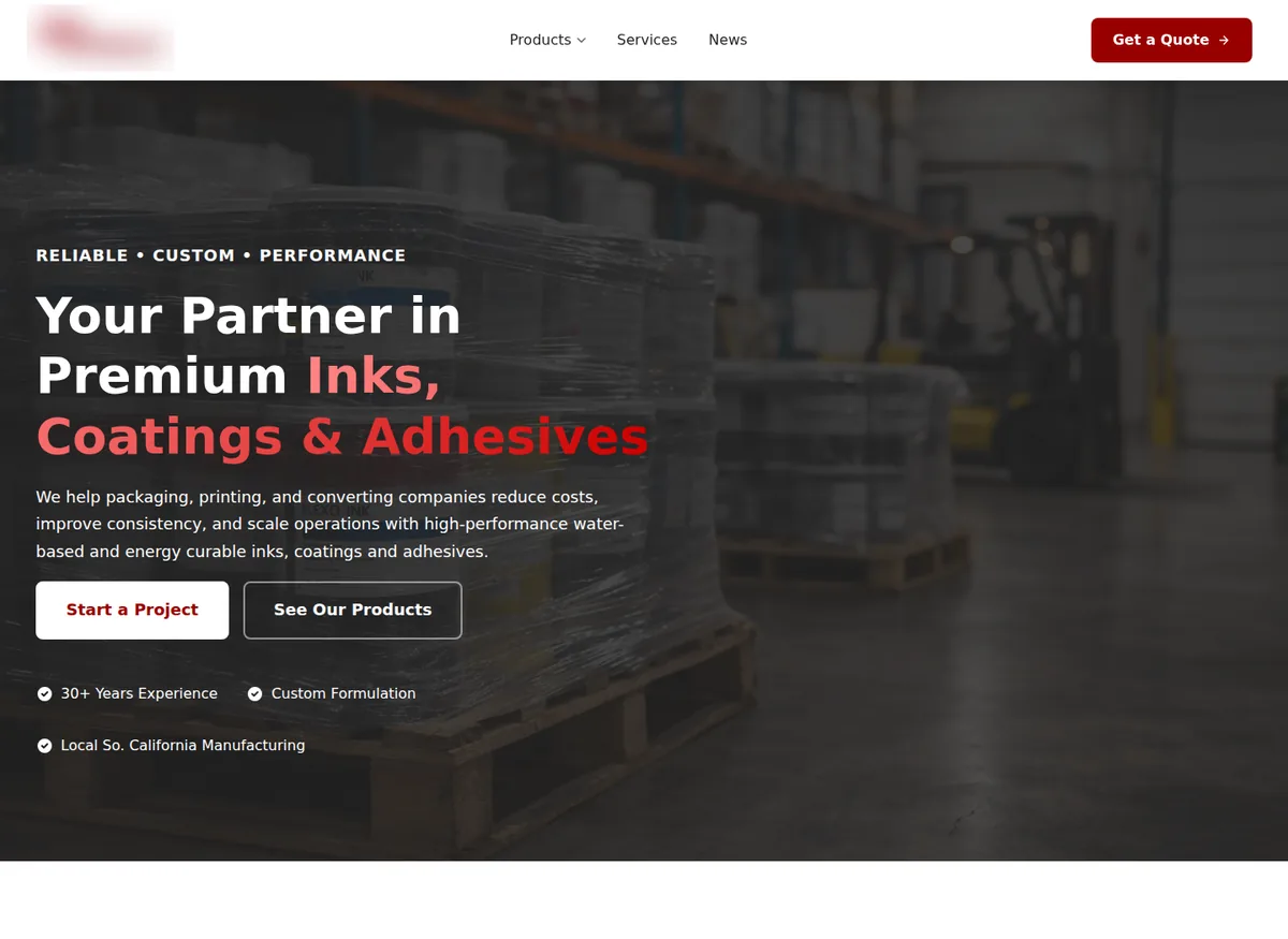 Homepage we built for an industrial manufacturer