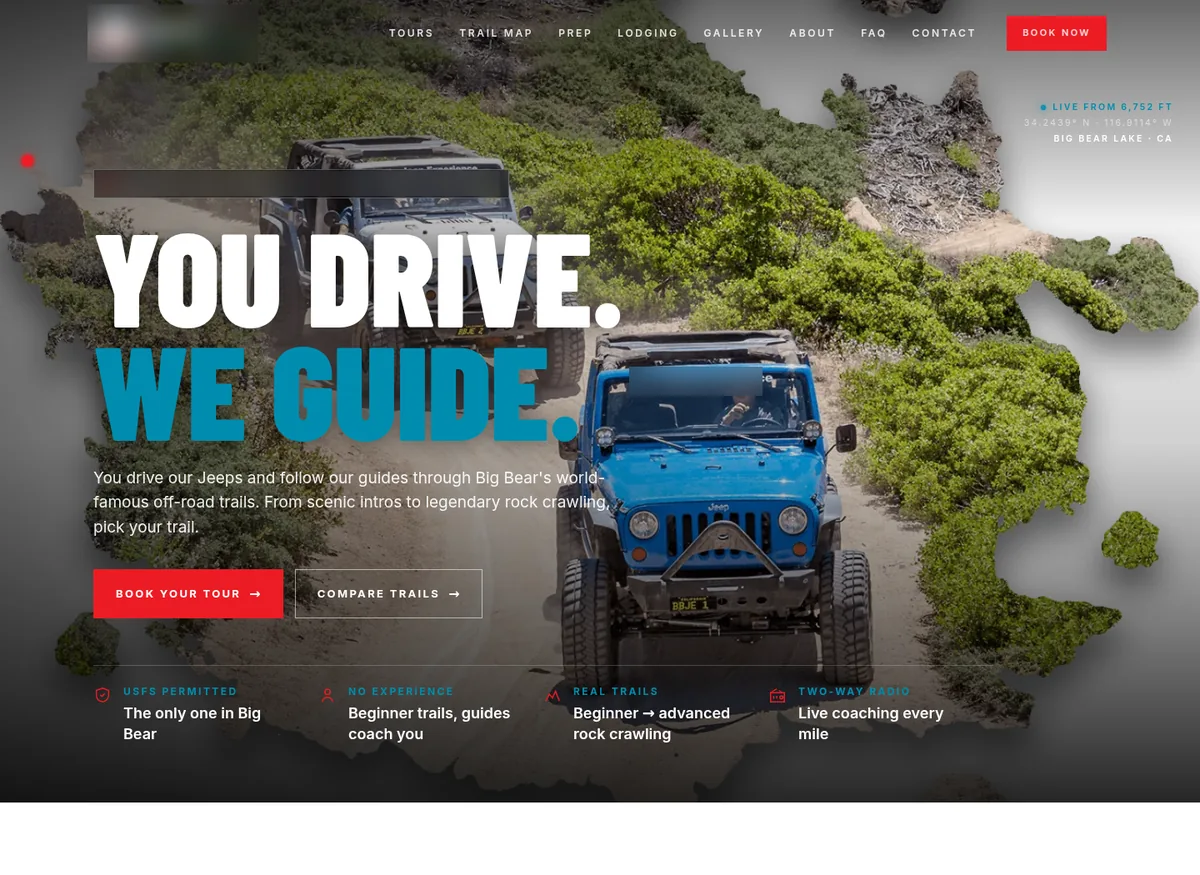 Homepage we built for an outdoor jeep adventure company