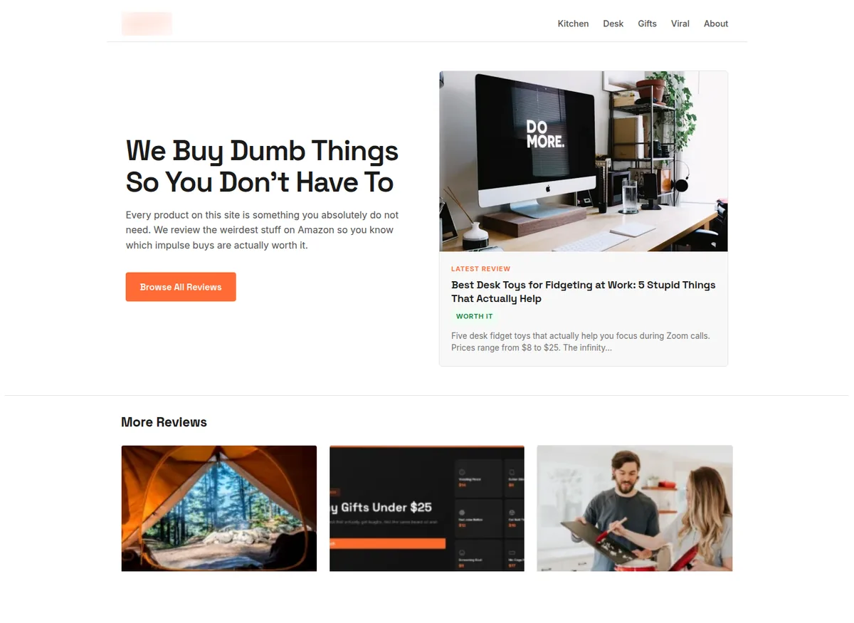 Homepage we built for a product review publication